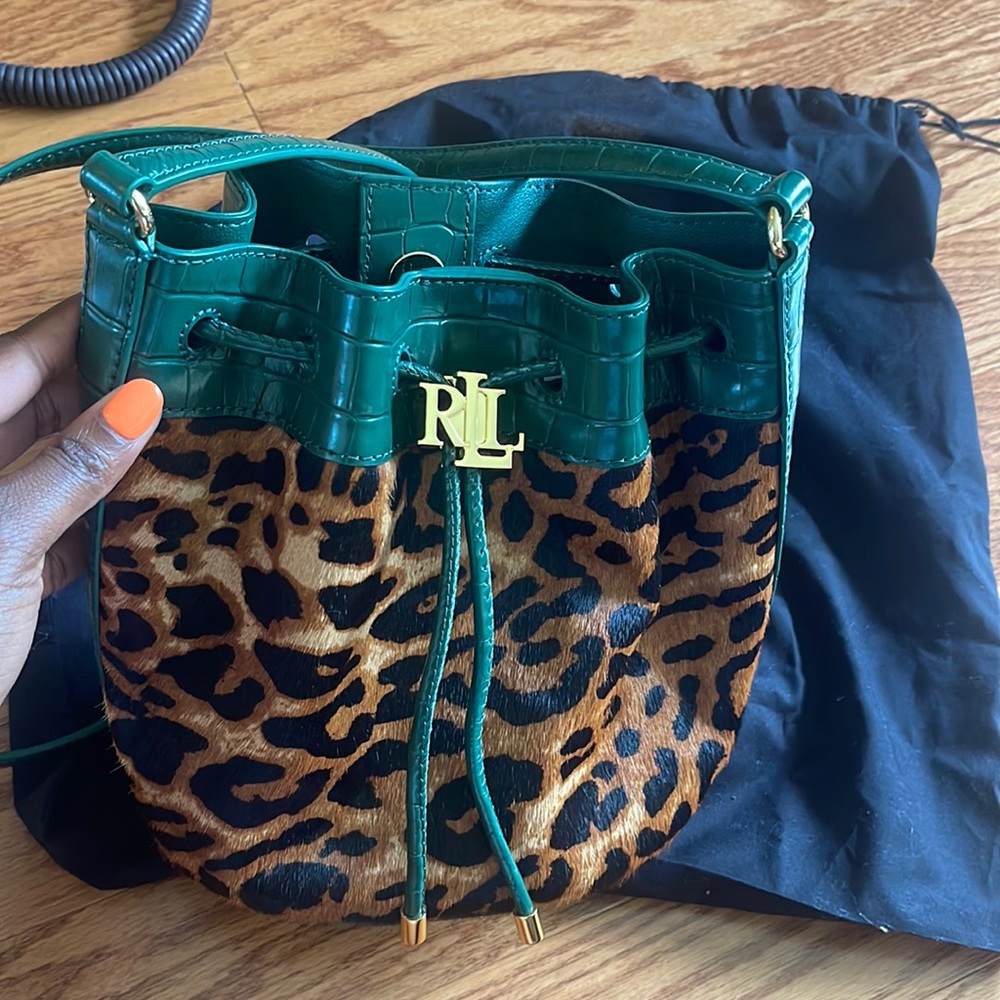 Ralph Lauren green and leopard bag leather